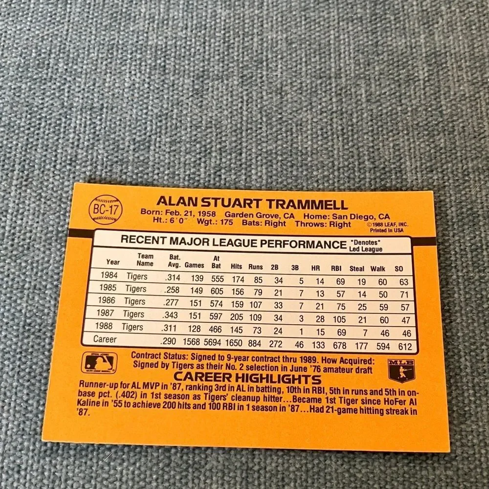 1989 Donruss Detroit Tigers MVP Baseball Card Trading Card